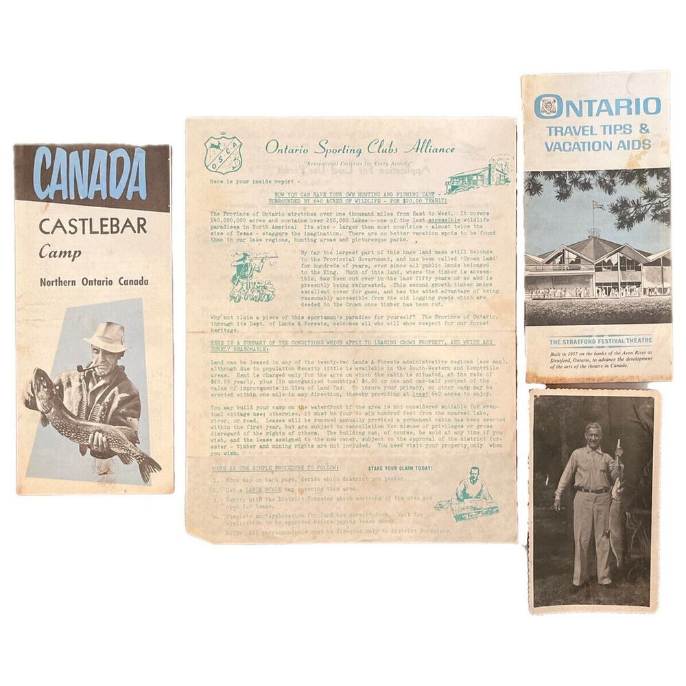 4 Vtg 1960s Ontario Canada Natural Resources Fishing Tourism Pamphlets & Photo